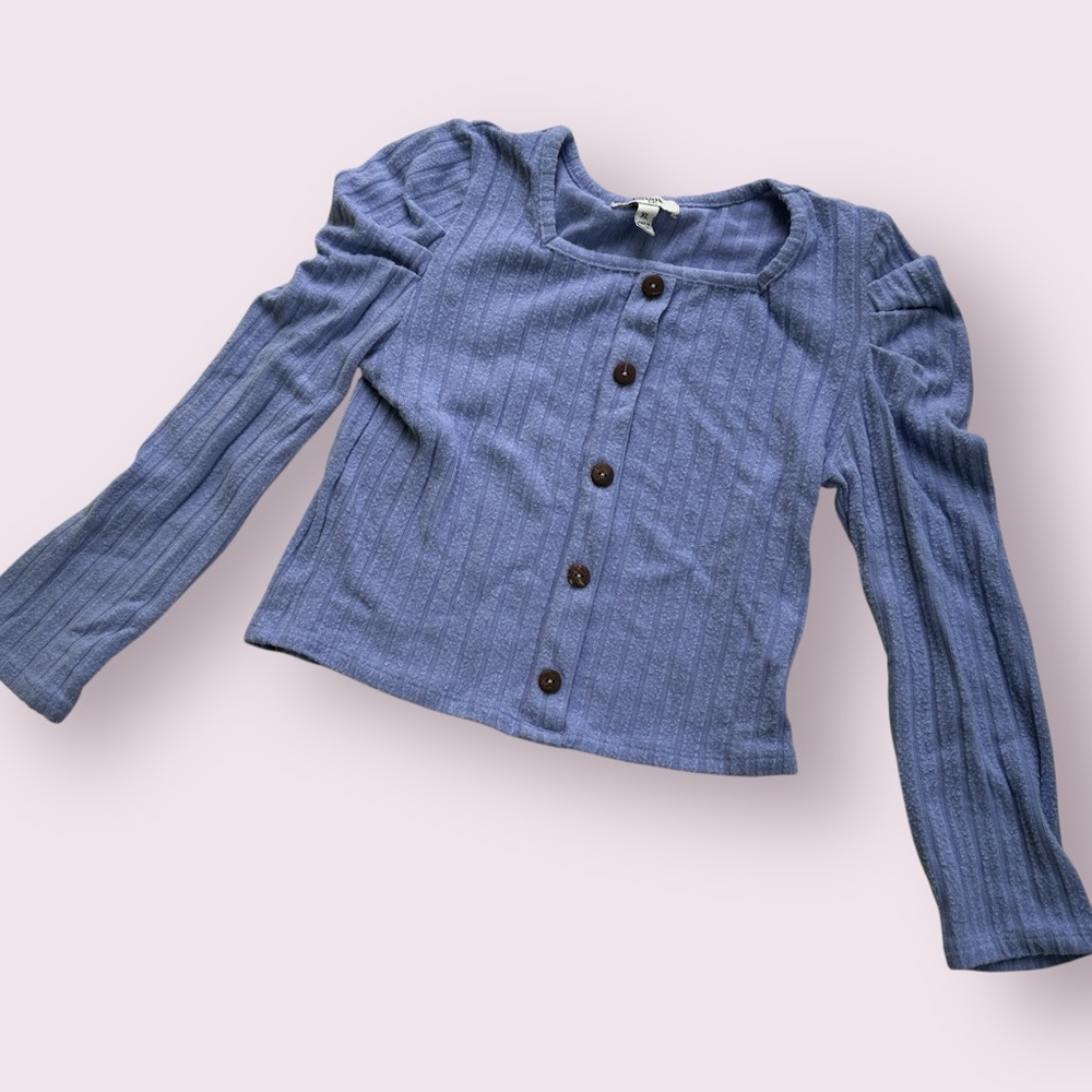 5x$26 Speechless Kids Purple Button-Up Puffy Sleeve Top, XL